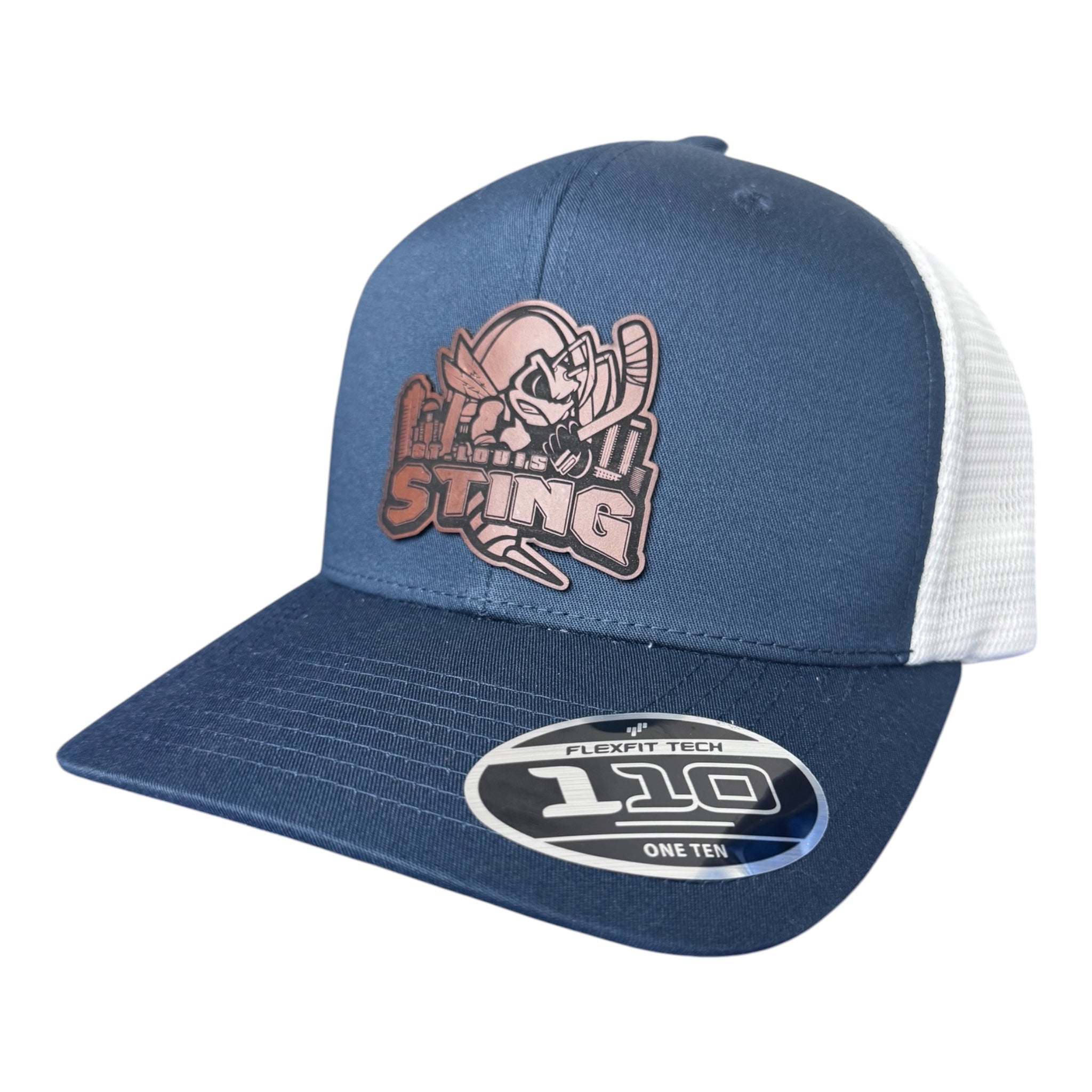 Flexfit 110 navy/white with leather Sting logo