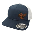 Blue/white hat with side leather patch